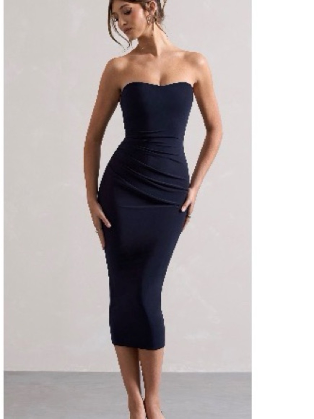 Club L London Strapless Navy Midi Bodycon Dress